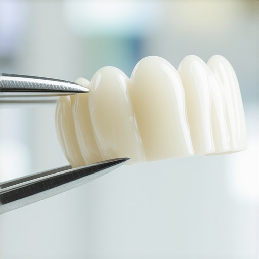 Close-up of a durable zirconia crown used to restore cracked molars from teeth grinding.
