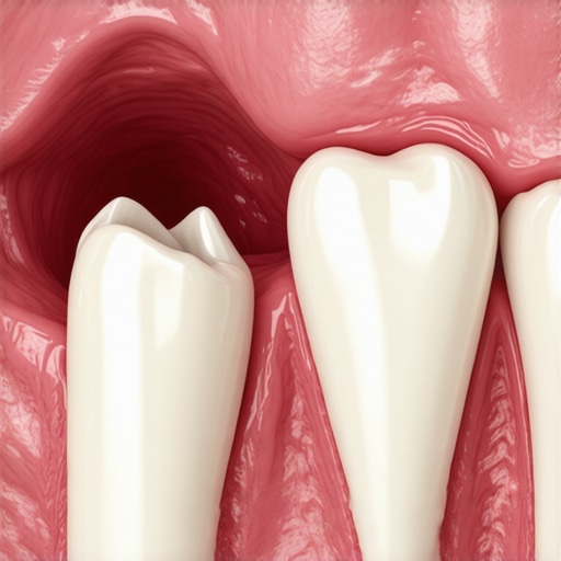 A clinical X-ray showing a wisdom tooth growing horizontally and pushing into the neighboring molar root.