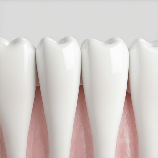 Close-up of a porcelain dental crown showing the margin where it meets the healthy pink gum tissue.