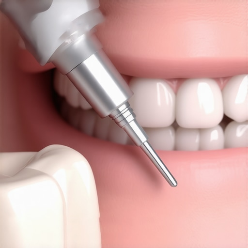 Professional dental scaling near a crown margin