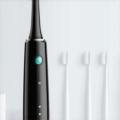 Close-up of a modern electric toothbrush and interdental cleaners for crown care