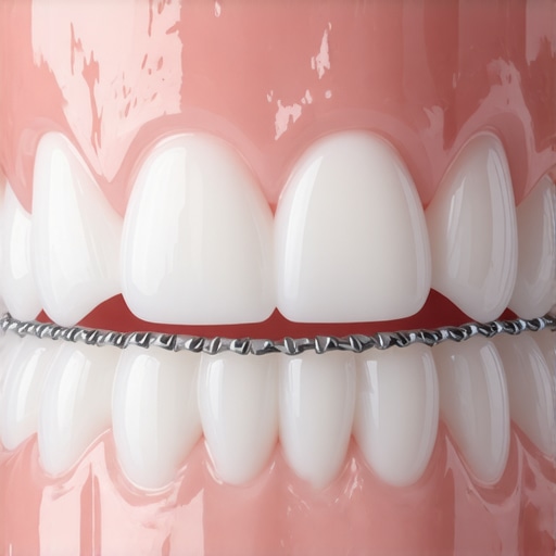 A dental tray used for teeth whitening next to a permanent lingual retainer wire.