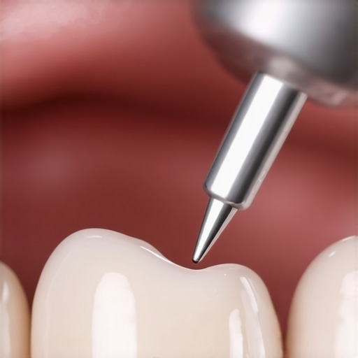 Dentist smoothing a sharp tooth edge with a professional tool