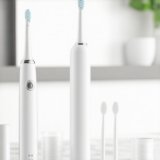 Close up of an electric toothbrush and water flosser for advanced oral care