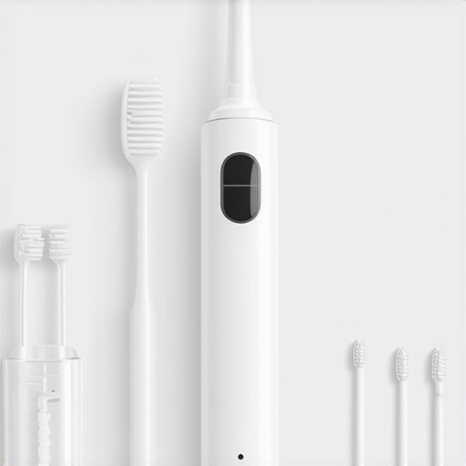 A collection of dental tools including a water flosser and interdental brushes for crown maintenance.
