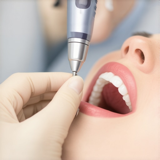 A dental professional performing a precise ultrasonic scaling procedure to remove subgingival plaque.