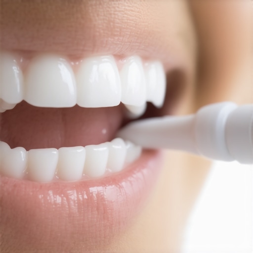 Electric toothbrush placed at a 45-degree angle against the gum line