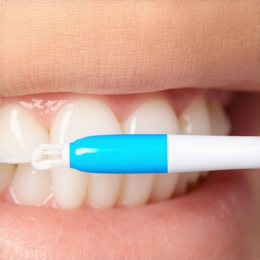 Macro view of a soft toothbrush cleaning teeth gently to prevent enamel wear and dentin exposure.