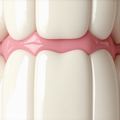 Proper Crown Margin and Gum Health Close-up of a well-fitted dental crown and healthy gums