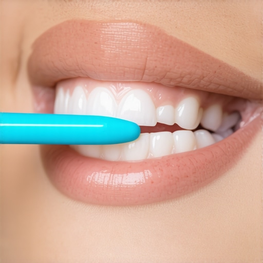 Close-up showing how to angle a toothbrush at 45 degrees toward the gums.