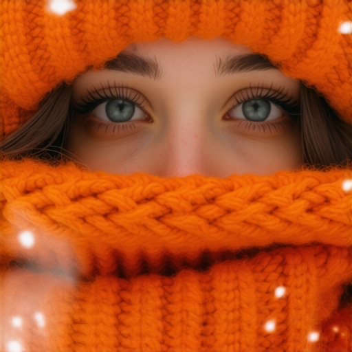 A person wearing a warm scarf over their mouth to protect their teeth from freezing winter temperatures