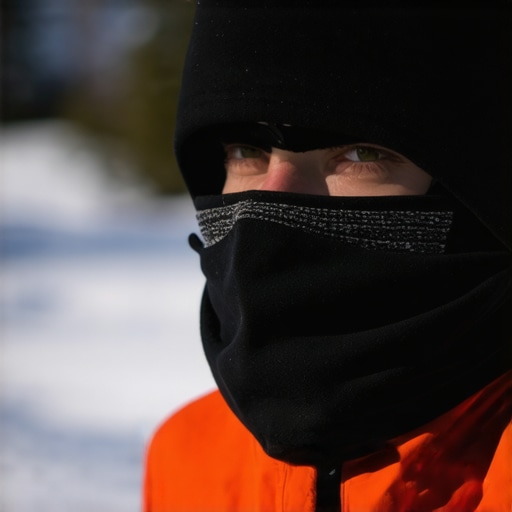 Protecting teeth with a moisture-wicking buff A person running in winter with a gaiter covering their mouth to prevent tooth sensitivity.