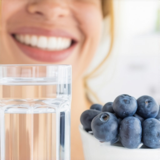A clean smile after rinsing with water to remove berry stains.