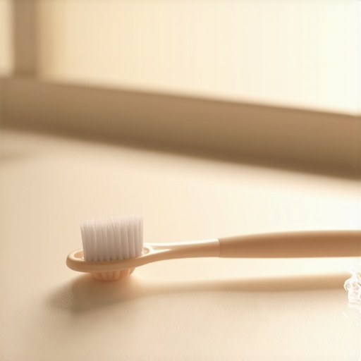 A safe toothbrushing setup with a soft-bristled brush and proper toothpaste portion size