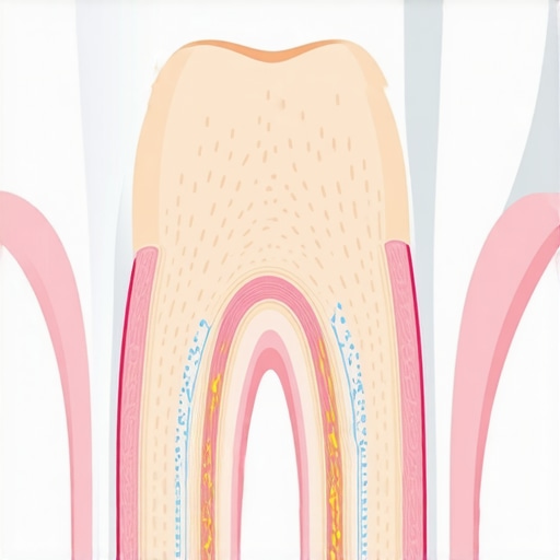 Illustration showing dental scaling and root planing on a tooth root.