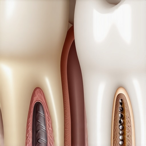 An illustration showing a cross-section of a dental crown with a tiny gap in the cement seal where bacteria can enter.