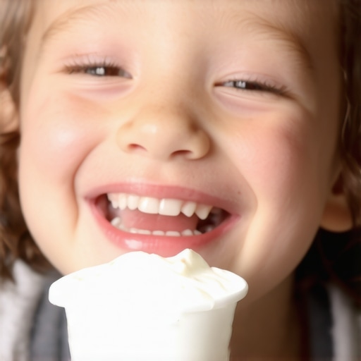 A child eating yogurt to protect dental varnish after a checkup