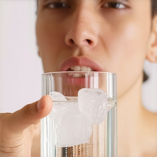 A person testing tooth sensitivity with a drink to identify potential root infection.