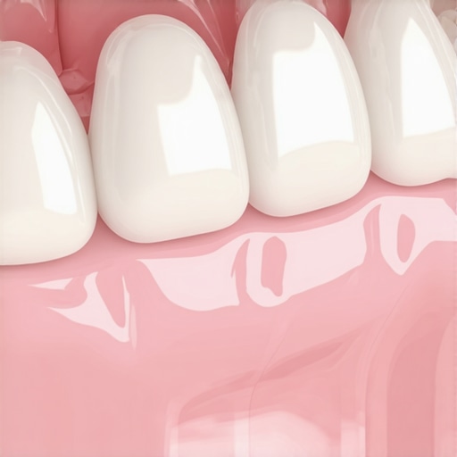 Close-up view of a dental crown margin and healthy gum tissue