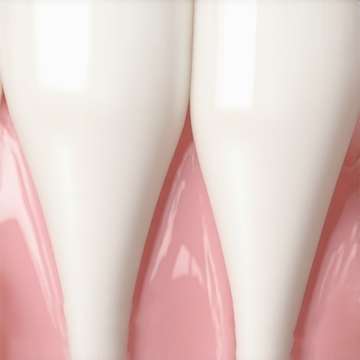 A detailed view of where a dental crown meets the gumline to illustrate specific oral health maintenance needs.