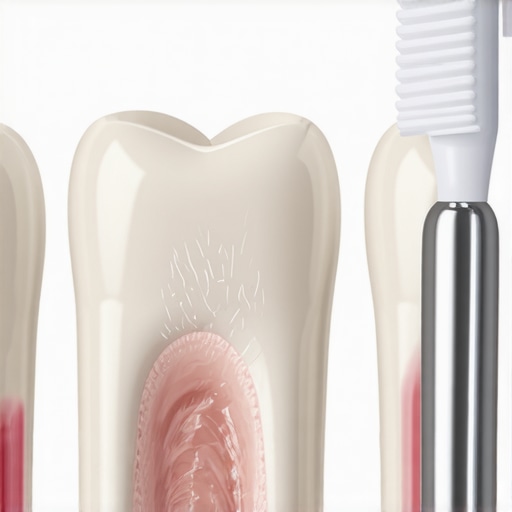 Tooth enamel surface wear from abrasive cleaning High-detail macro shot showing scratches on tooth enamel caused by abrasive whitening toothpaste