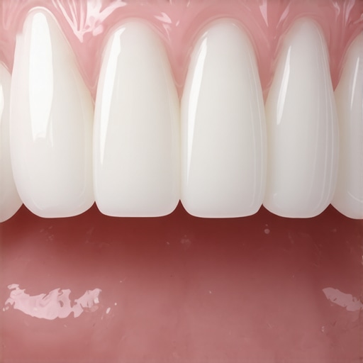 Detailed view of a dental crown meeting the gum line