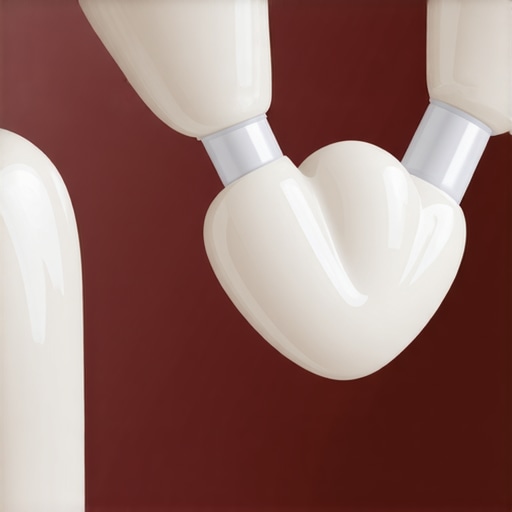 Close-up of an interdental brush cleaning around a dental crown.