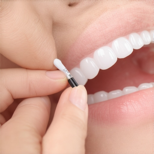 Close-up of a person using a pencil eraser to nudge a loose orthodontic wire back into place for relief.